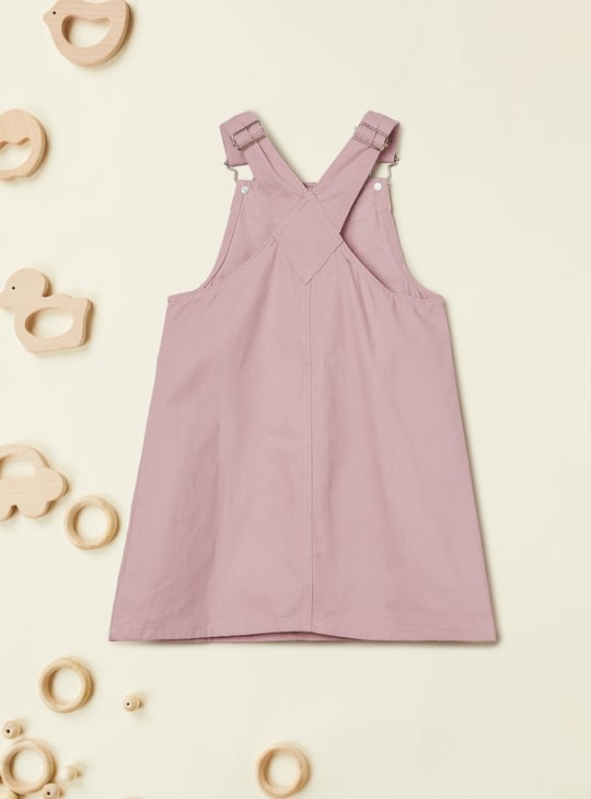 Girls Solid Pinafore Dress with T-shirt