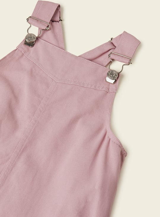 Girls Solid Pinafore Dress with T-shirt