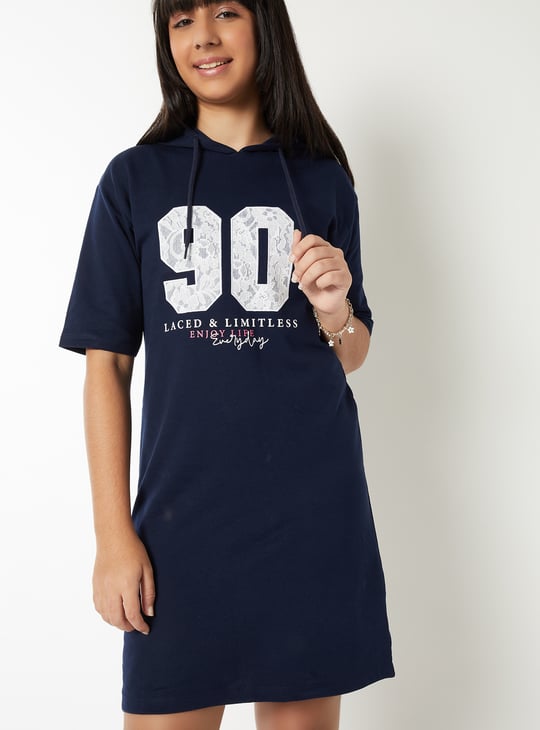 Girls Printed T-shirt Hooded Dress