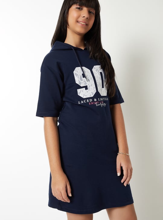 Girls Printed T-shirt Hooded Dress