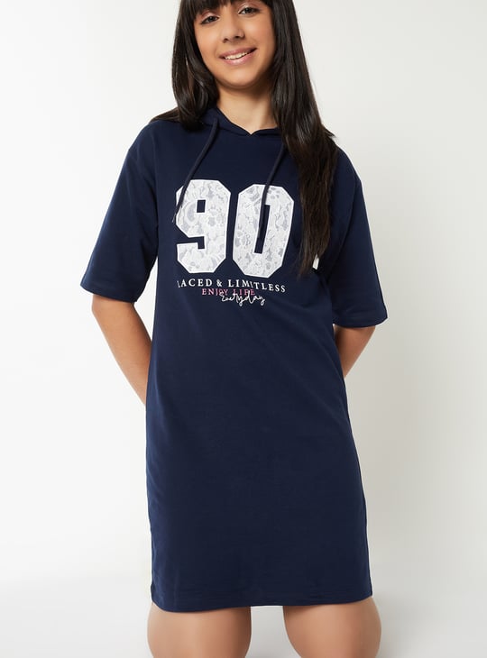 Girls Printed T-shirt Hooded Dress