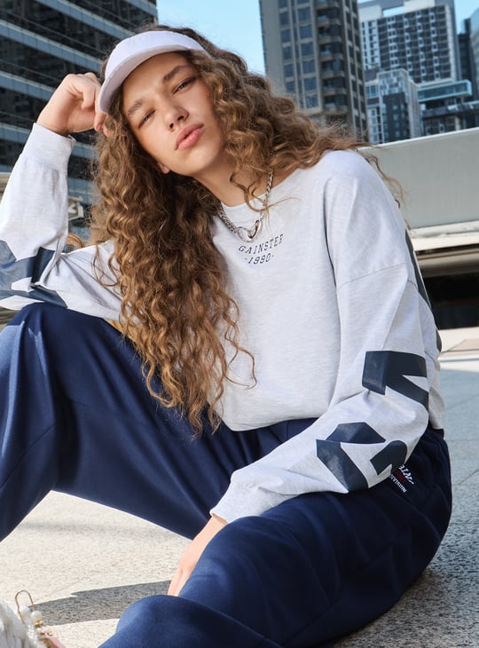 Women Printed Boxy Fit Crop Sports T-shirt