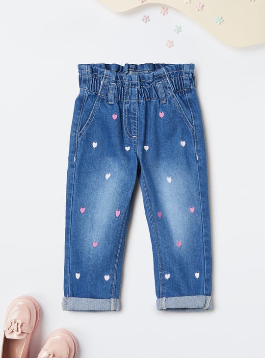 Girls Heart Embroidered Jeans