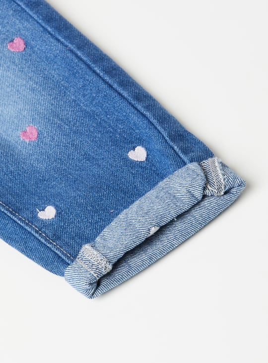 Girls Heart Embroidered Jeans