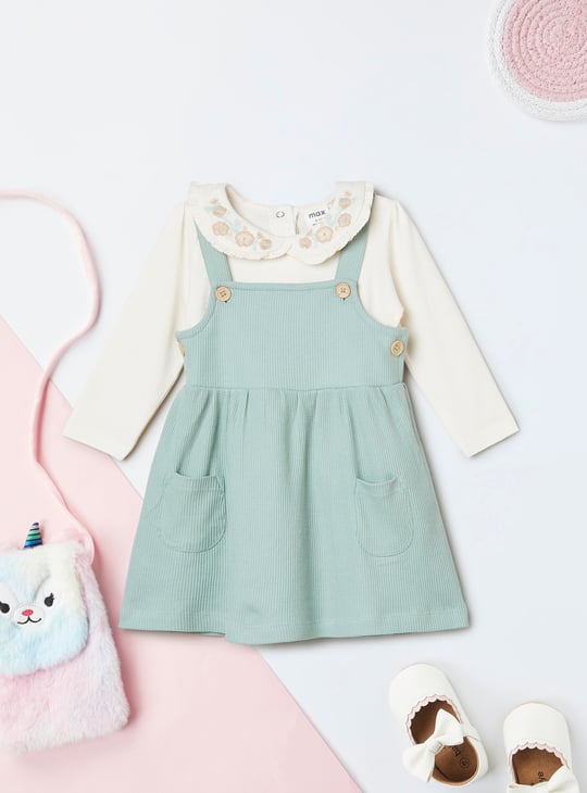 Girls Ribbed Pinafore Dress with Top