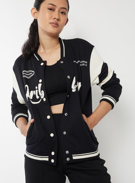 Women Printed Boxy Fit  Varsity Jacket