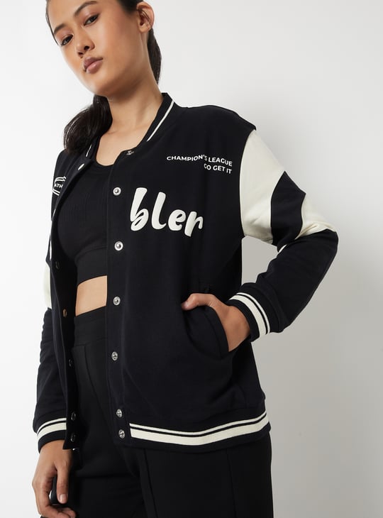 Women Printed Boxy Fit  Varsity Jacket
