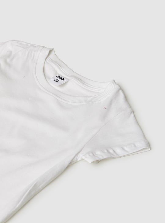 Girls Solid Denim Pinafore Dress with T-shirt