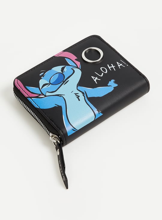 Women Stitch Print Zip-Around Wallet | Black | Printed