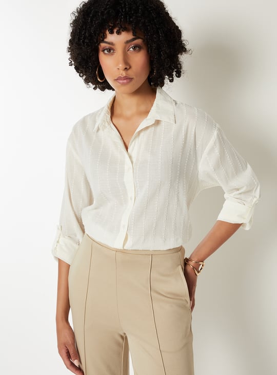 Women Embroidered Oversized Shirt Off White Embroidered