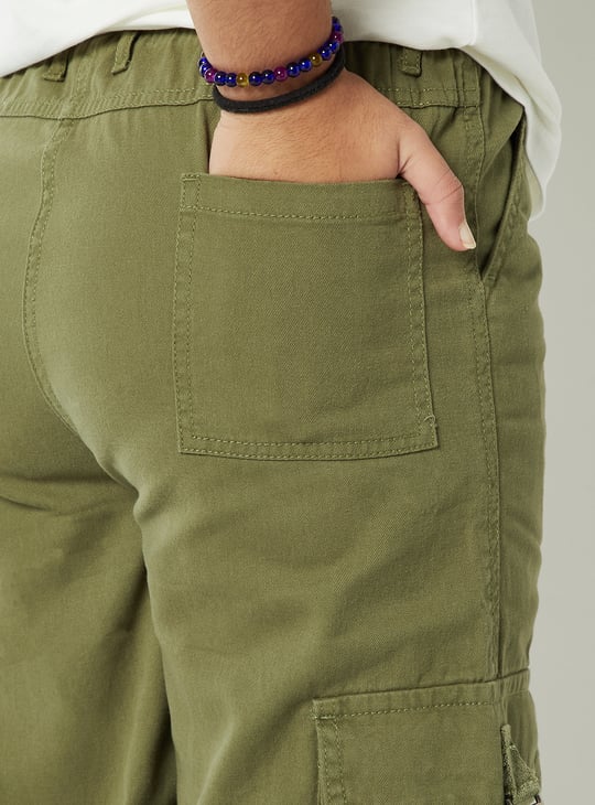 Girls Solid Wide Leg Cargo Trousers