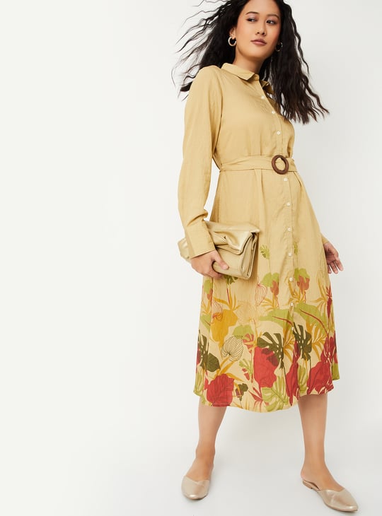 Women Floral Print Shirt Dress