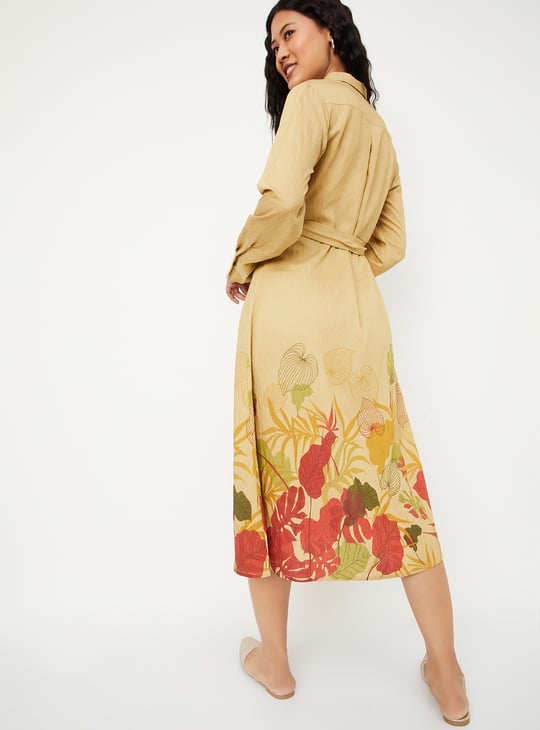 Women Floral Print Shirt Dress