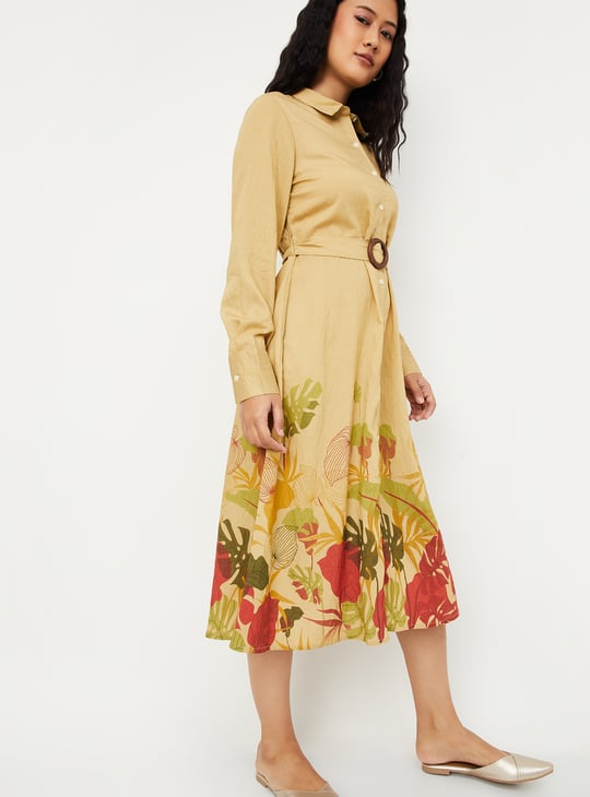 Women Floral Print Shirt Dress