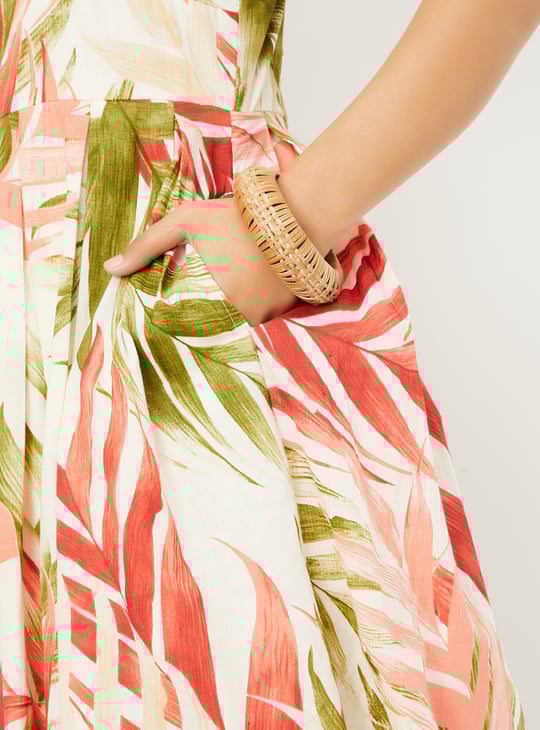 Women Tropical Print A-line Midi Dress
