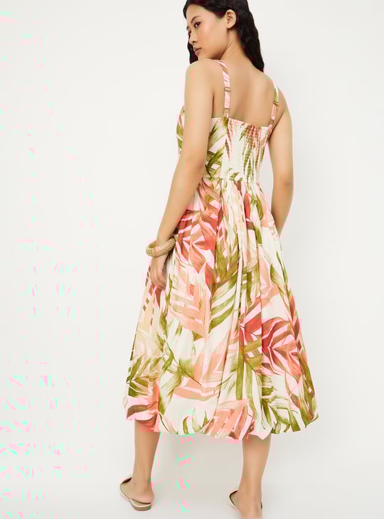 Women Tropical Print A-line Midi Dress
