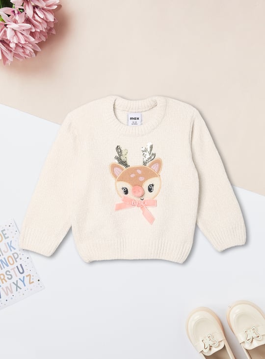 Girls Reindeer Applique Sweater