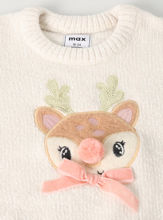 Girls Reindeer Applique Sweater