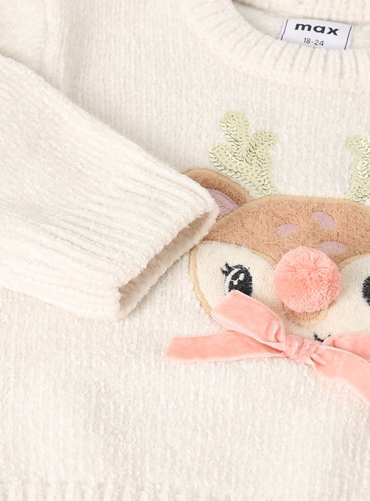 Girls Reindeer Applique Sweater