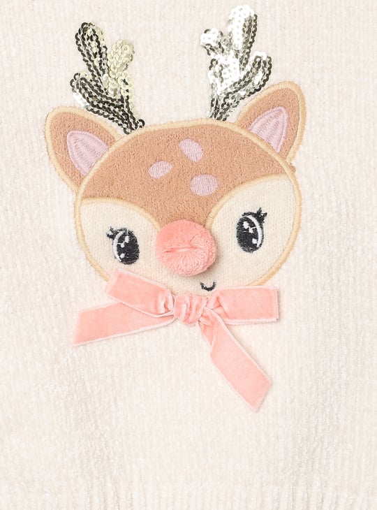 Girls Reindeer Applique Sweater