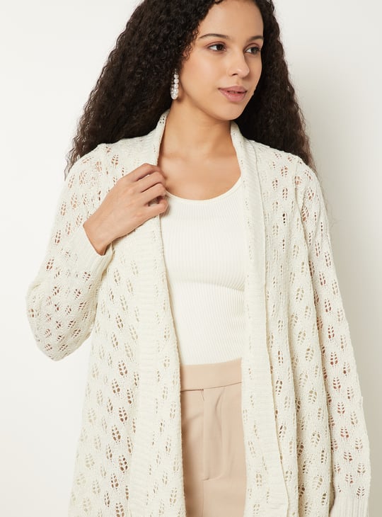 Women Knit Longline Waterfall Shrug | Off White | Waterfall