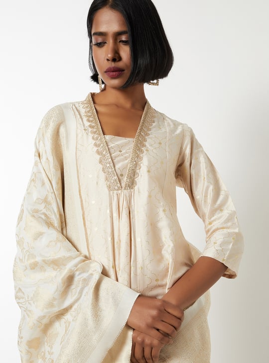 Women Foil Print A-line Kurta Set