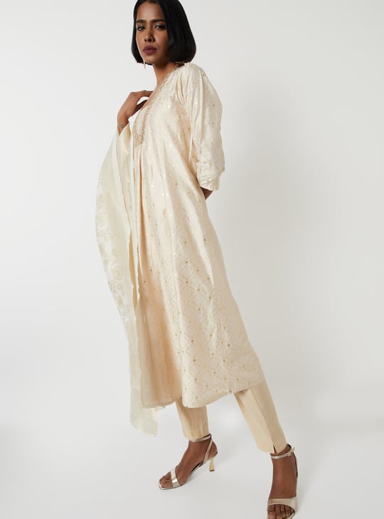 Women Foil Print A-line Kurta Set