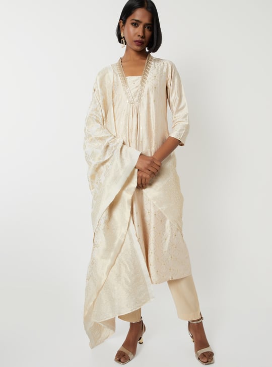 Women Foil Print A-line Kurta Set