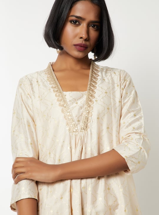 Women Foil Print A-line Kurta Set