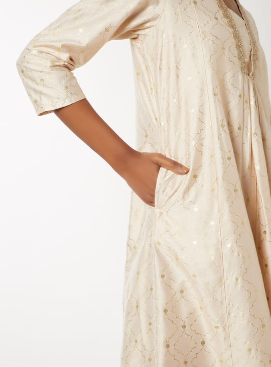 Women Foil Print A-line Kurta Set