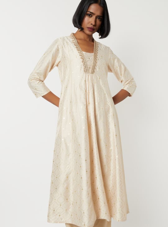 Women Foil Print A-line Kurta Set