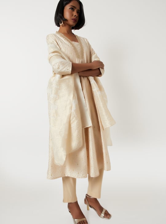 Women Foil Print A-line Kurta Set