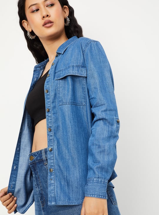 Women Washed Denim Shirt