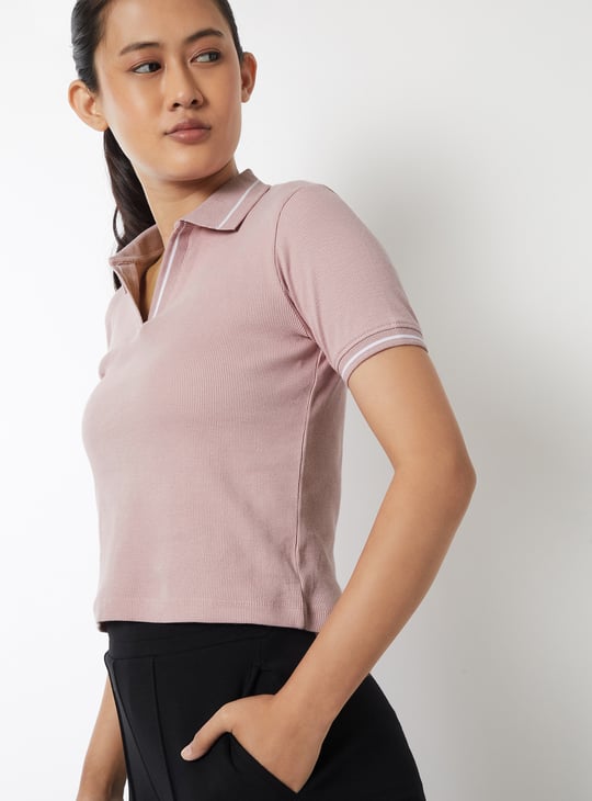 Women Ribbed Sports Polo T-shirt