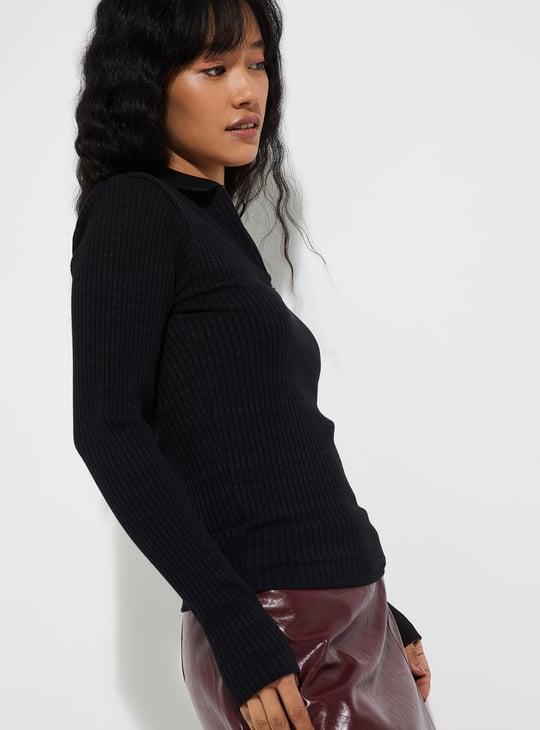Buy URB_N Women Ribbed Fitted Top Online at just Rs. 799.0