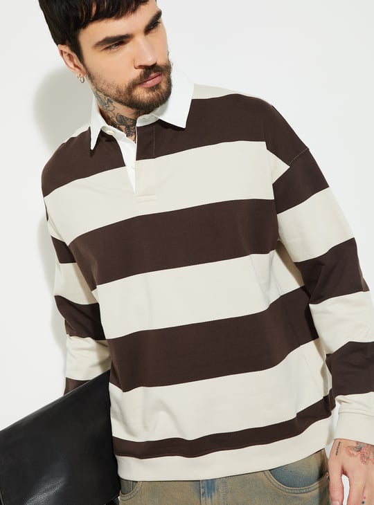 Men Striped Collared Sweatshirt