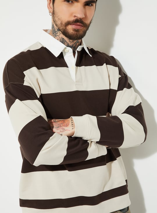Men Striped Collared Sweatshirt