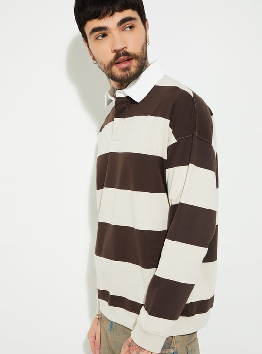 Men Striped Collared Sweatshirt