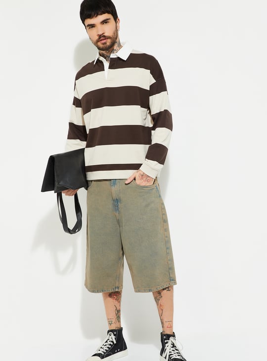 Men Striped Collared Sweatshirt