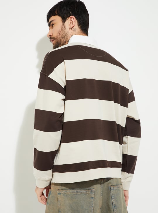 Men Striped Collared Sweatshirt