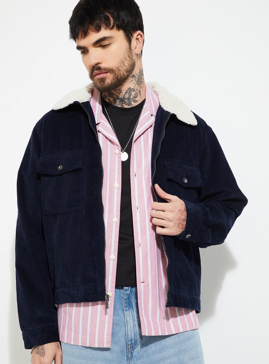 URB_N Men Sherpa Lined Corduroy Jacket
