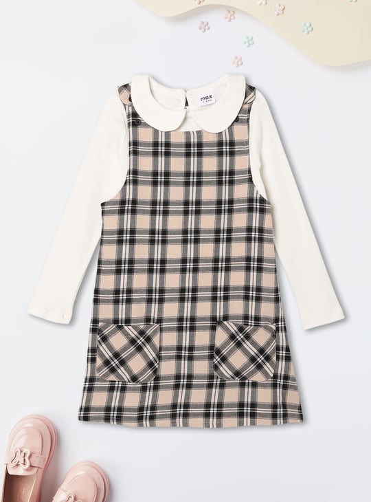 Girls Checked Dungaree Dress with Top