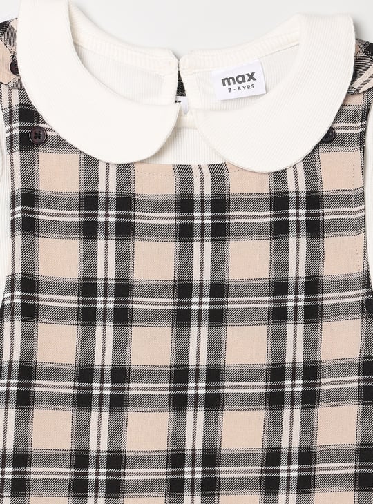 Girls Checked Dungaree Dress with Top