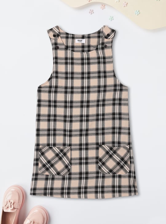 Girls Checked Dungaree Dress with Top