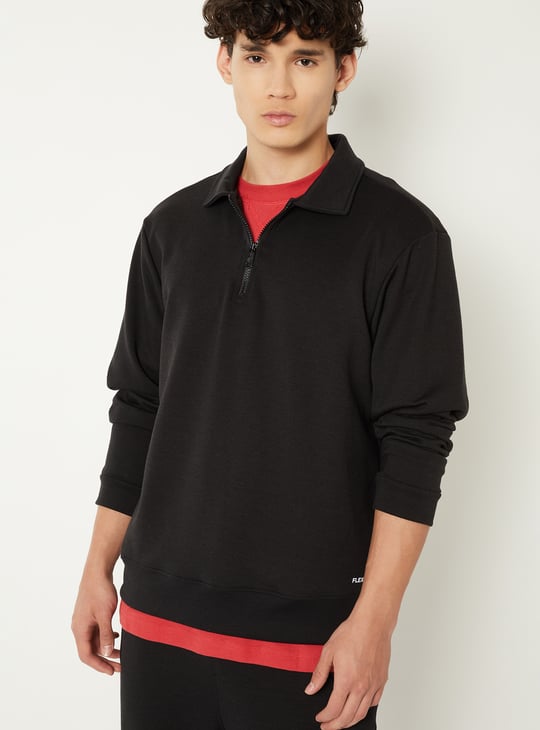 Men Solid Polo Collar Sweatshirt