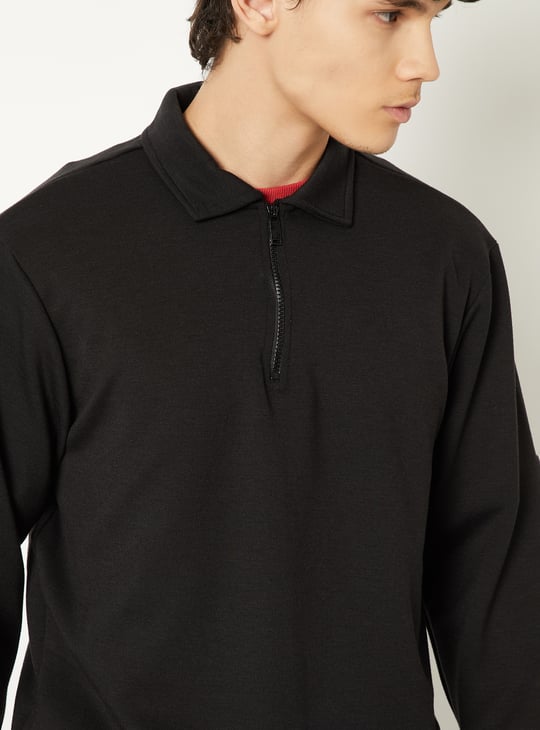 Men Solid Polo Collar Sweatshirt