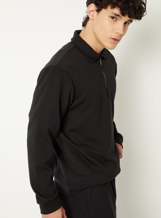 Men Solid Polo Collar Sweatshirt