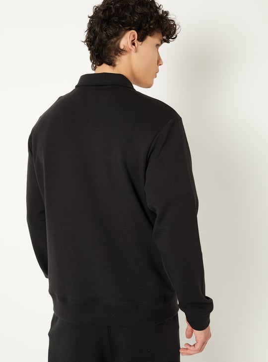 Men Solid Polo Collar Sweatshirt
