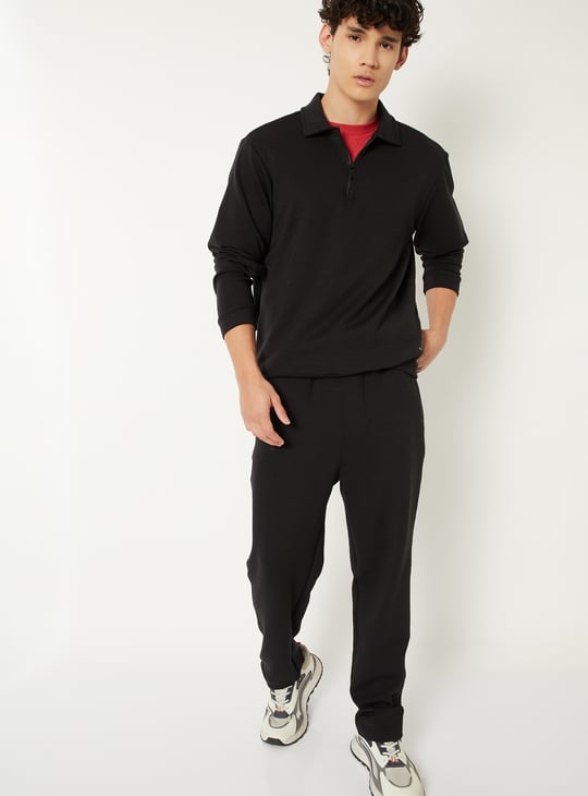 Men Solid Polo Collar Sweatshirt