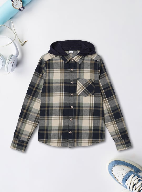 Boys Checked Flannel Hooded Shirt